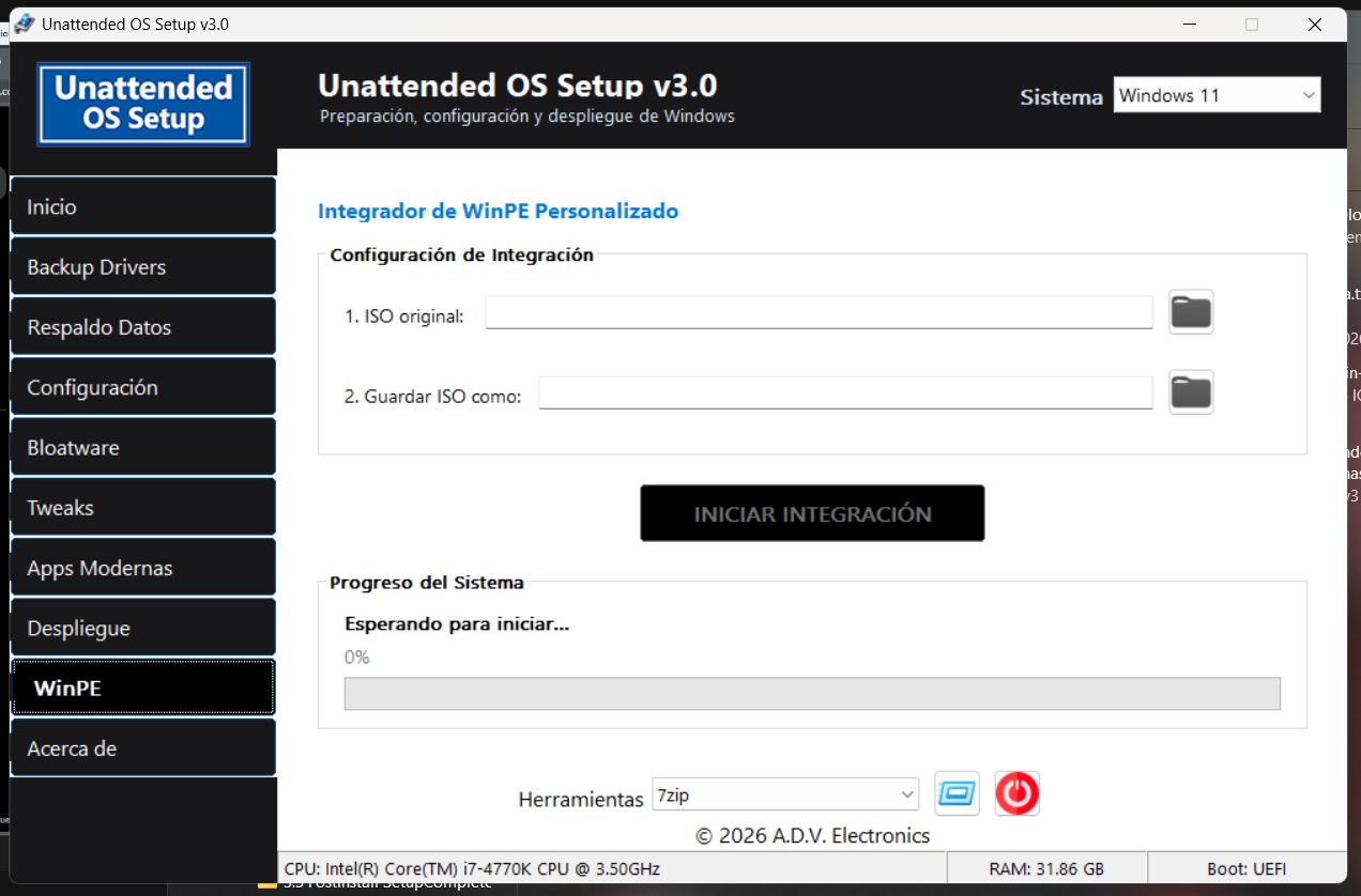 Unattended OS Setup v3.0 — Integrador de WinPE Personalizado