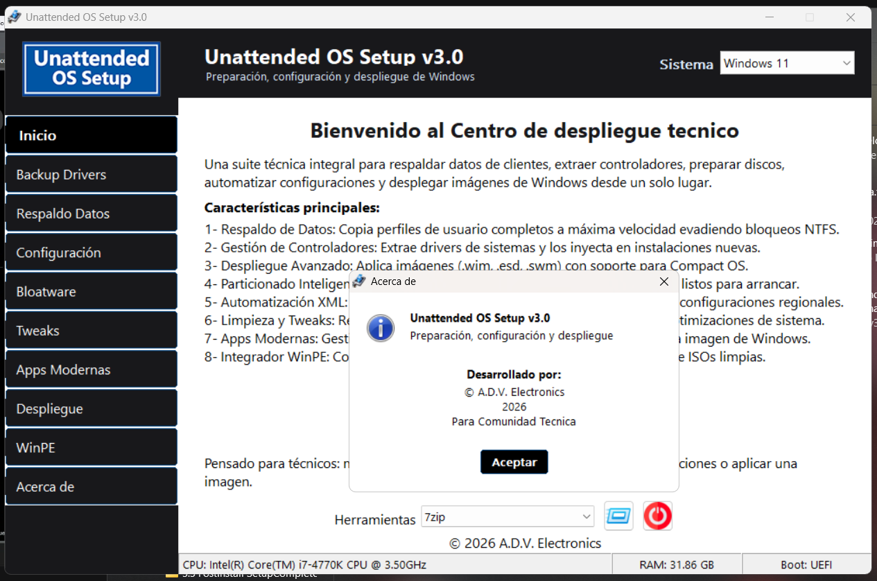 Unattended OS Setup v3.0 — Acerca de